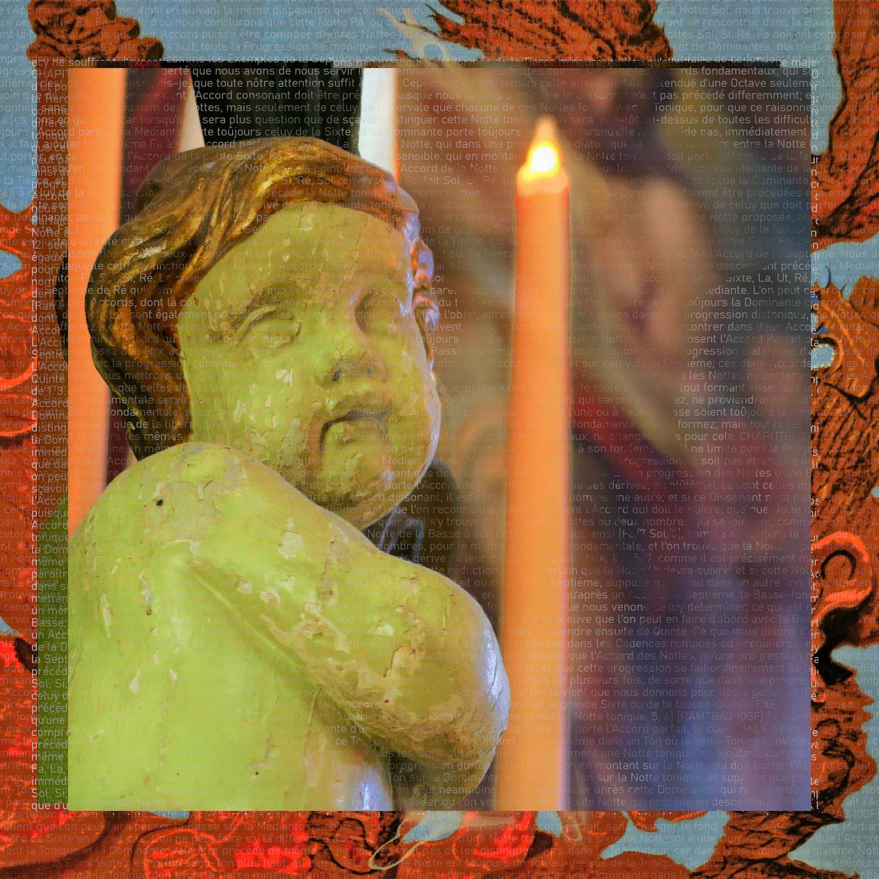 A cherub statue on a religious altar.